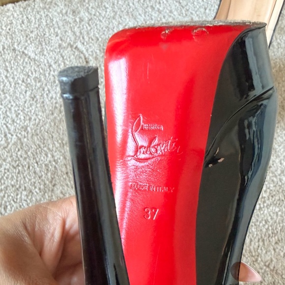 Christian Louboutin Black Patent Peep Toe Pumps